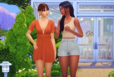 A Sim couple posing with Pose Player mod