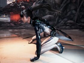 eve crouching down in stellar blade