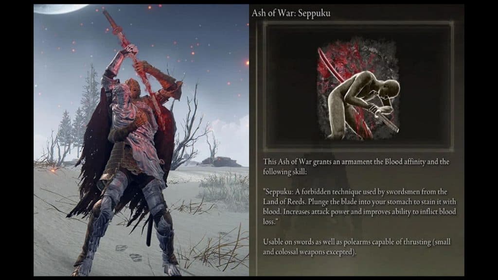 Seppuku Ceniza de guerra en Elden Ring.