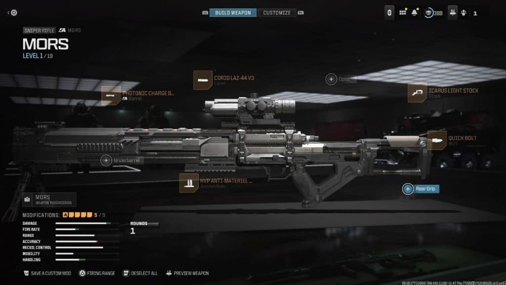 Captura de pantalla del mejor equipamiento MORS en Warzone