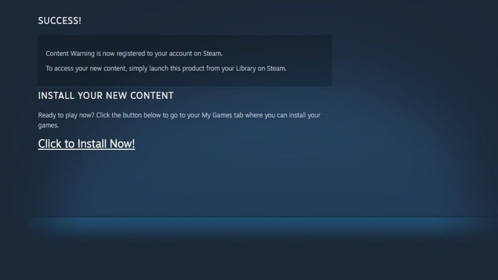 Página de Steam después de agregar Advertencia de contenido a la biblioteca de forma gratuita